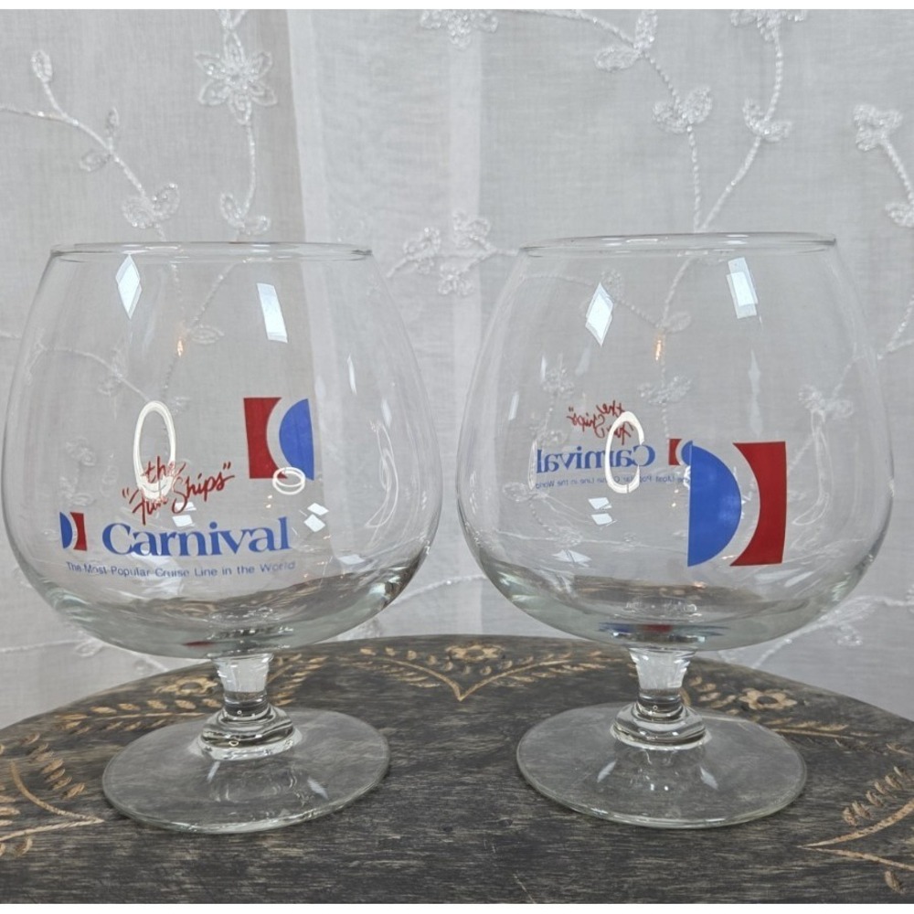 Carnival Cruise Line the Fun Ships Brandy Sniffers Set of 2 Clear Glass‎